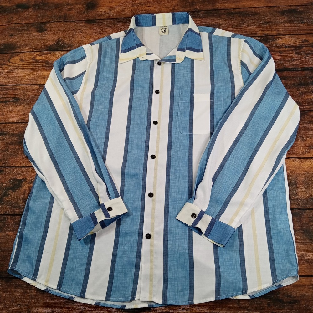 Hardaddy Long Sleeve Button Up Shirt‎ Men's 2XL Blue White Stripe